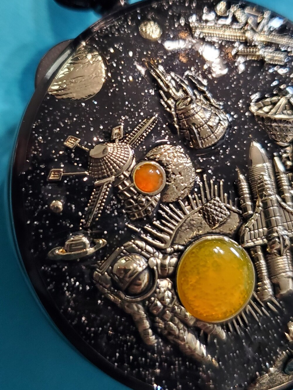Tribute To Space Exploration Mechanical Musical Skeleton Pocket Watch - Picture 3 of 14